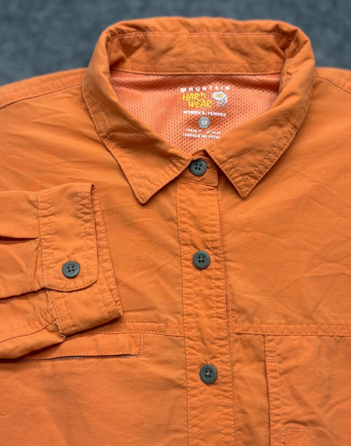 Mountain Hardwear Hard Wear Womens Size 12 Orange Long Sleeve Button Down Hiking