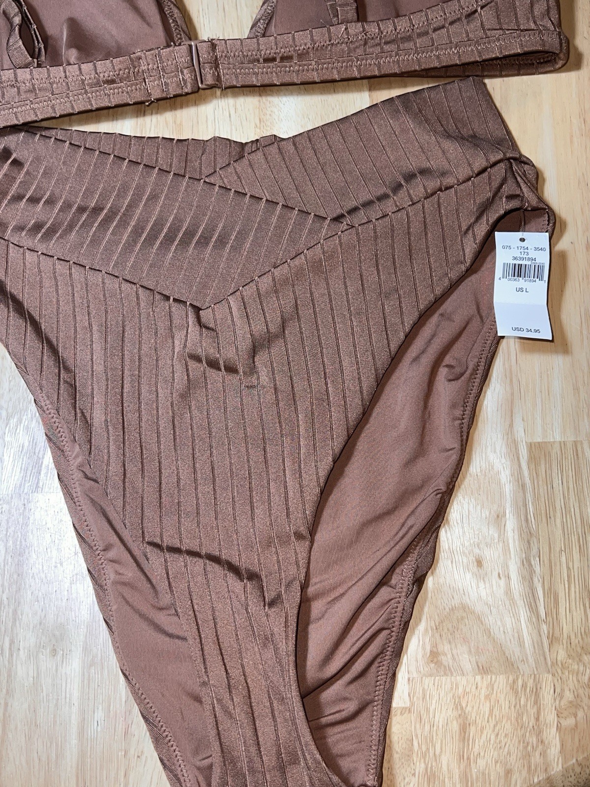 Large Aerie Ribbed Top& Shine Crossover High Cut Cheeky Bikini Bottom $34.95 Ea