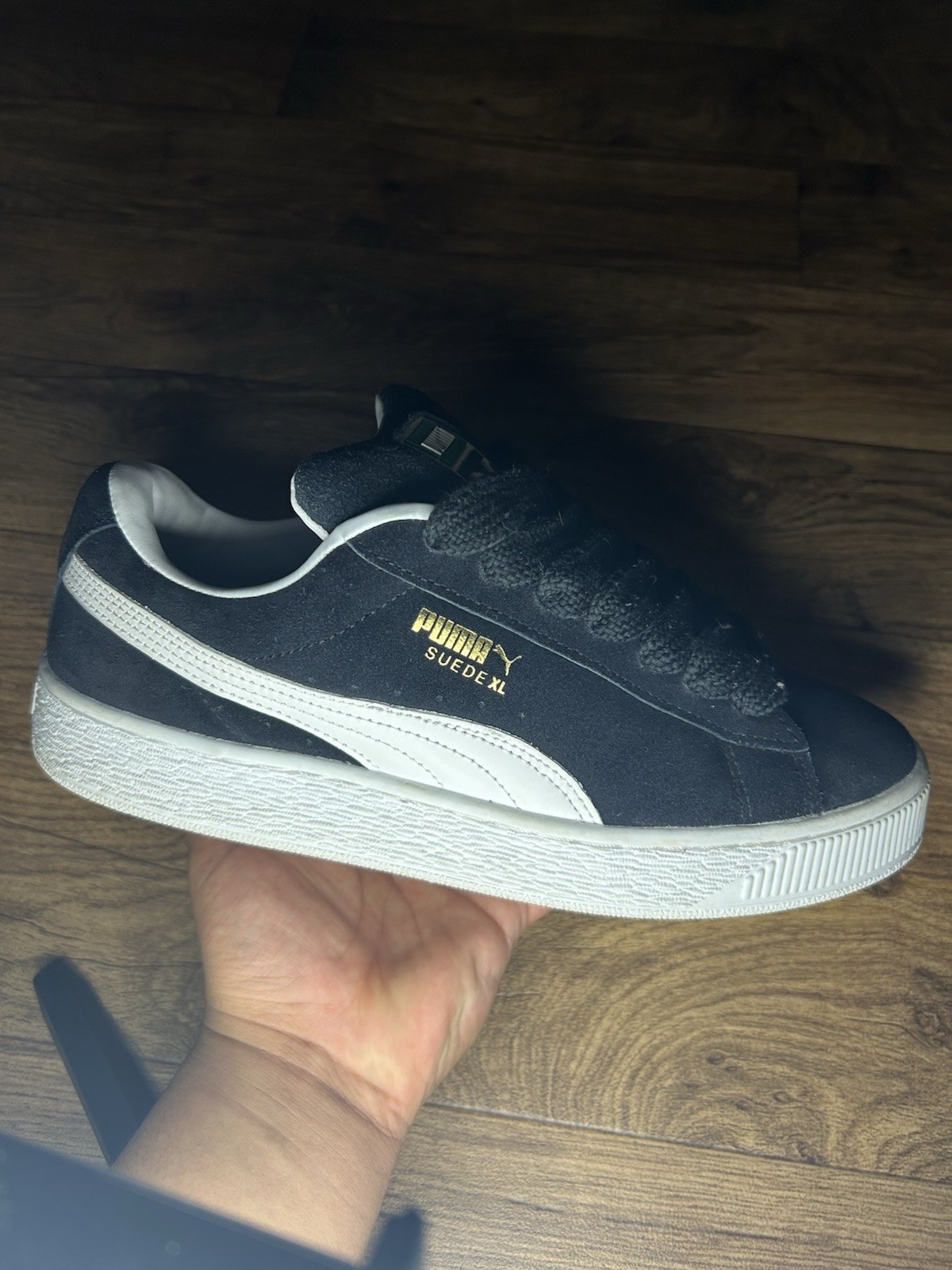 PUMA Suede XL Men’s Suede Low Top Lace-Up Sneakers Black/White 395205-02