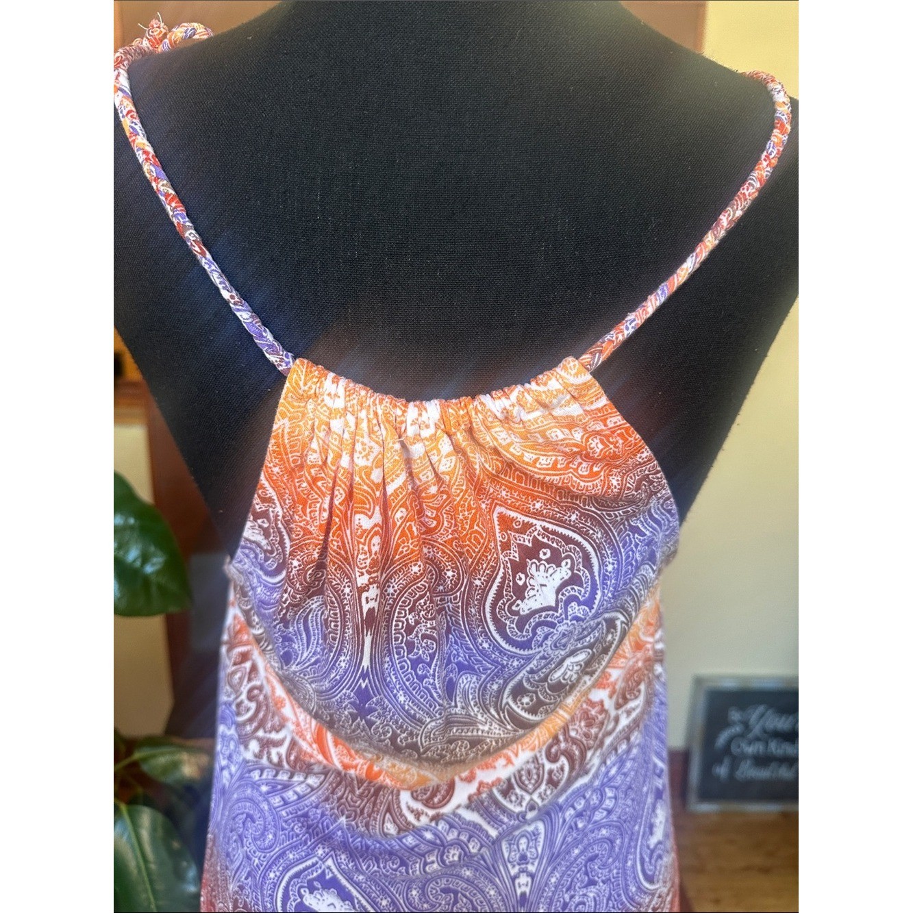 #266- Buffalo David Bitton Purple and Orange Patterned Midi Dress