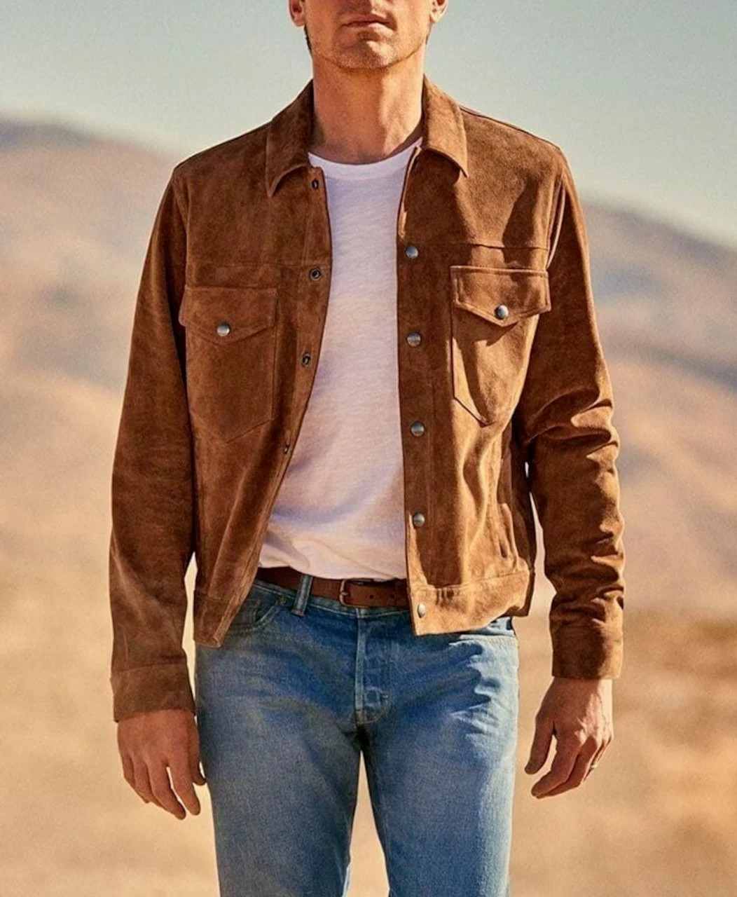 Mens Brown Leather Trucker Jacket Pure Suede Custom Made Size S M L XL 2XL 3XL