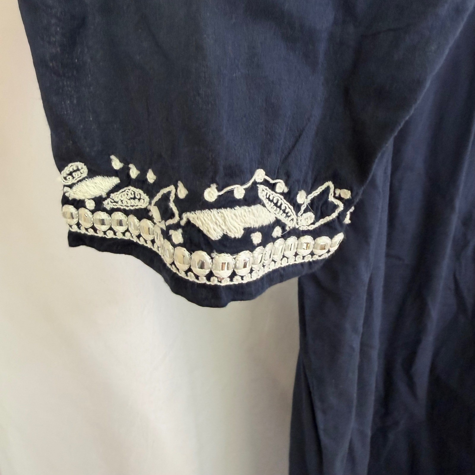Karen Kane Embroidered Tunic Top Navy Blue 0X NWT Luxury Boho Chic $158