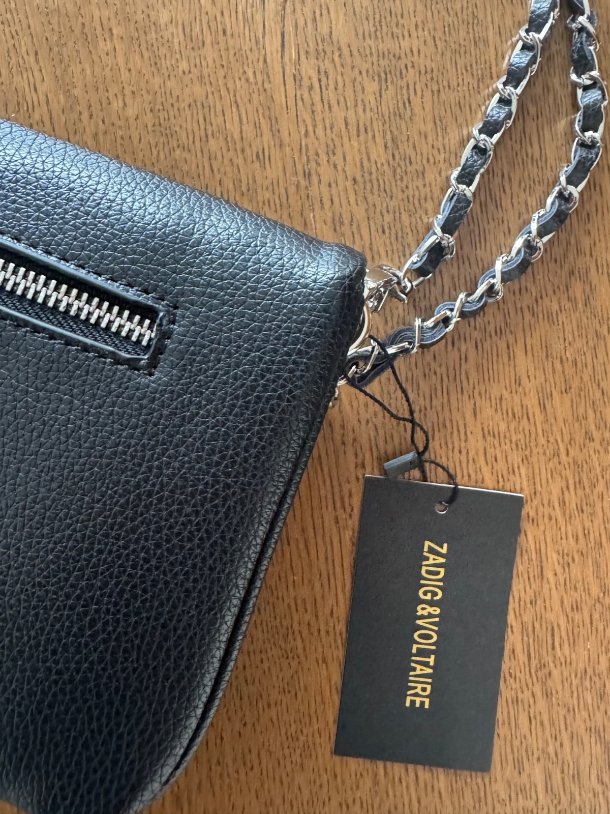 Zadig & Voltaire Rock Black Silver Chain Grainy Leather Shoulder Bag