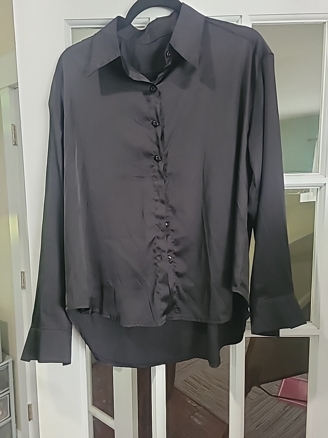 Must Have Black Silky Smooth Feel Button Down Shirt Blouse