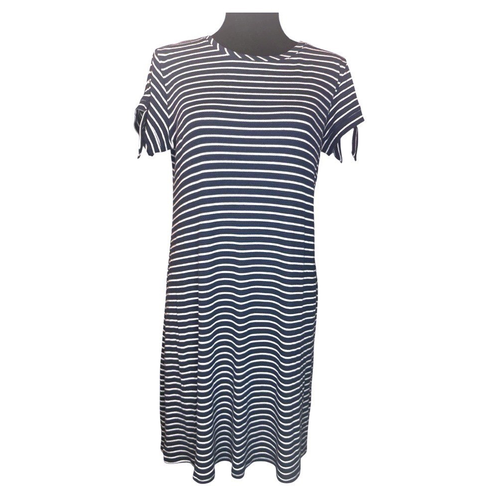 LC Lauren Conrad Navy White Striped T Shirt Dress Tie Sleeve Size S