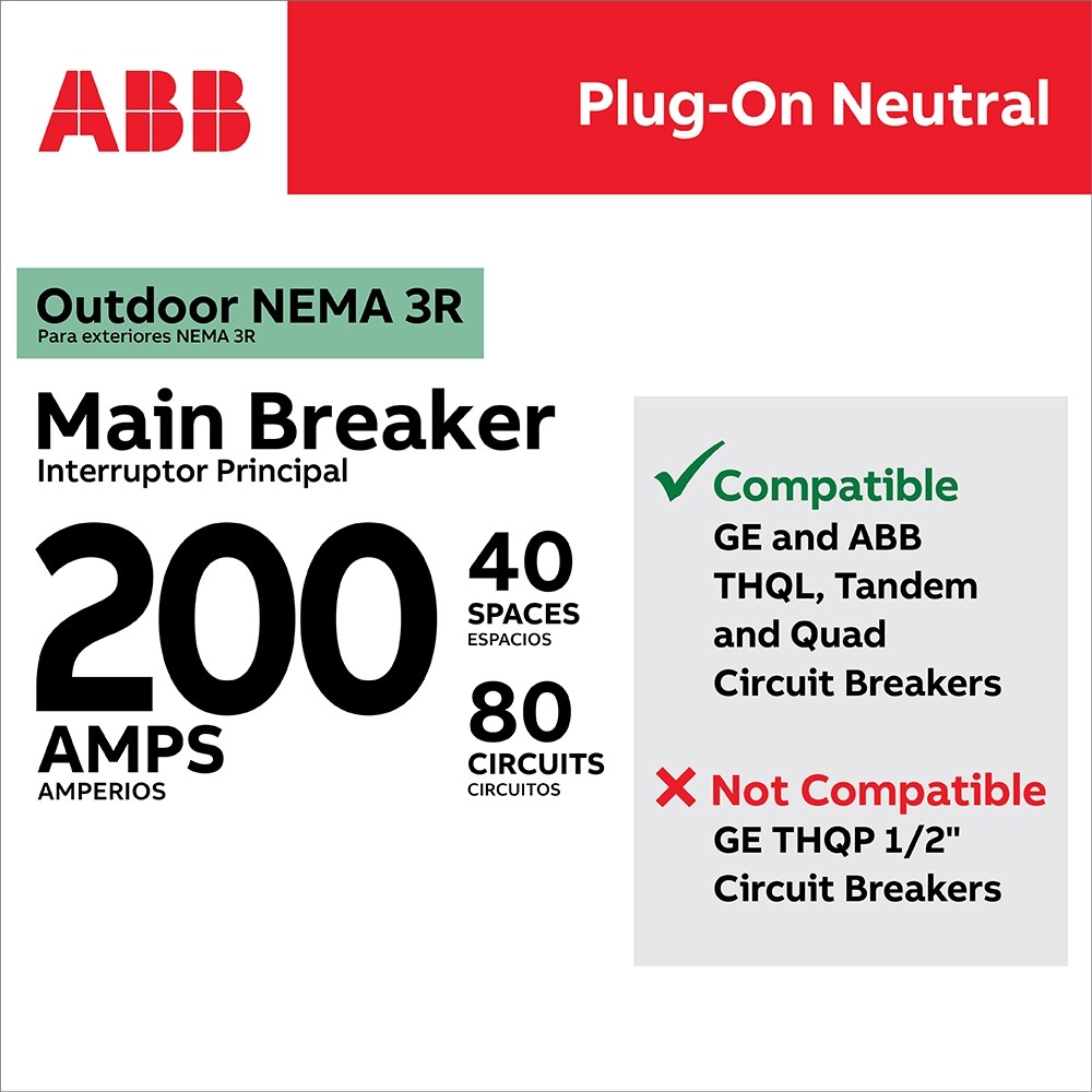 ABB ReliaHome P-Series 200 -Amp 40 -Spaces 80 -Circuit Outdoor Main Breake|13642