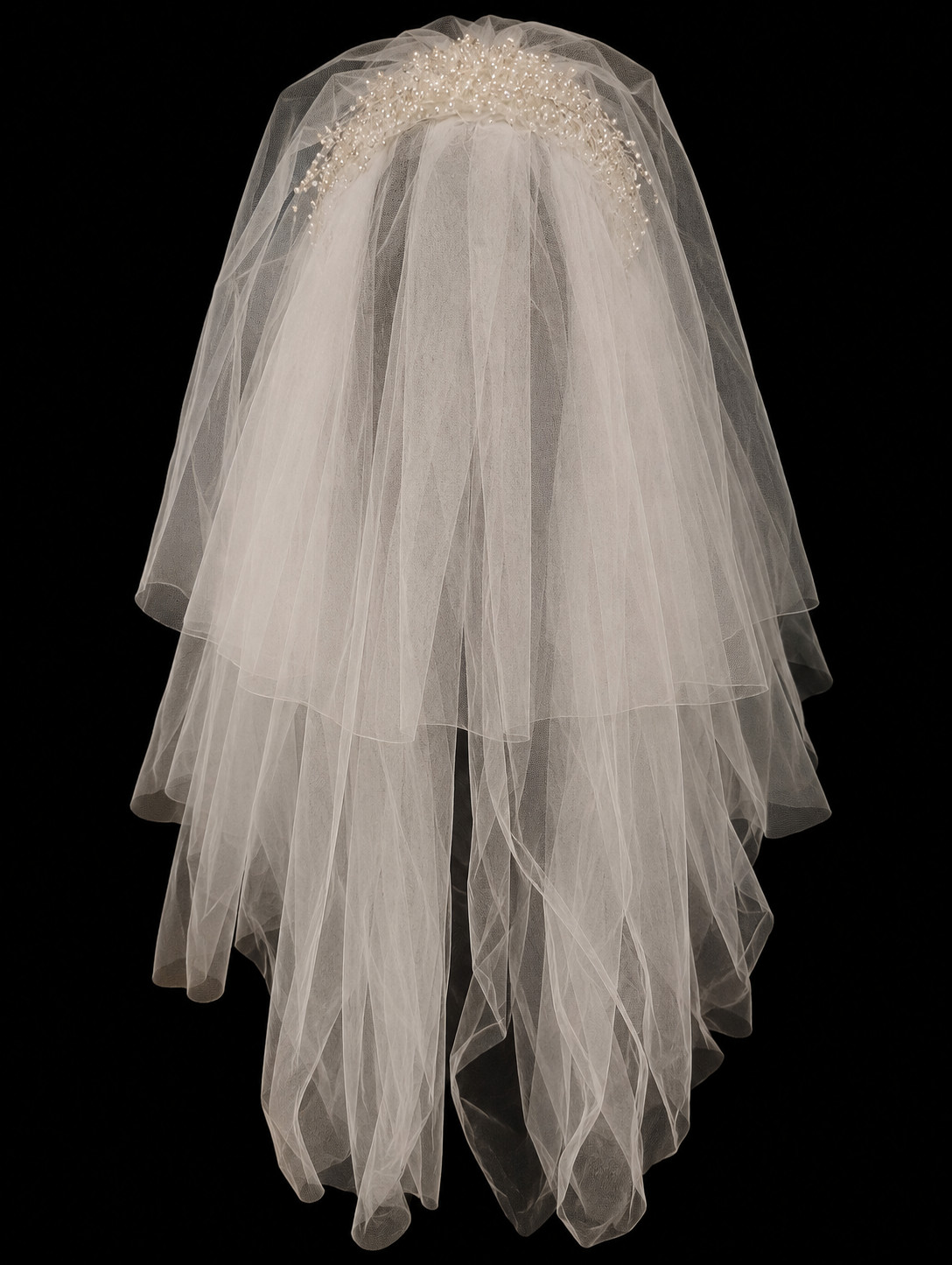 Kleinfeld Bridal Veil 35” Soft white/Ivory Tulle with Crystal Beaded Spray