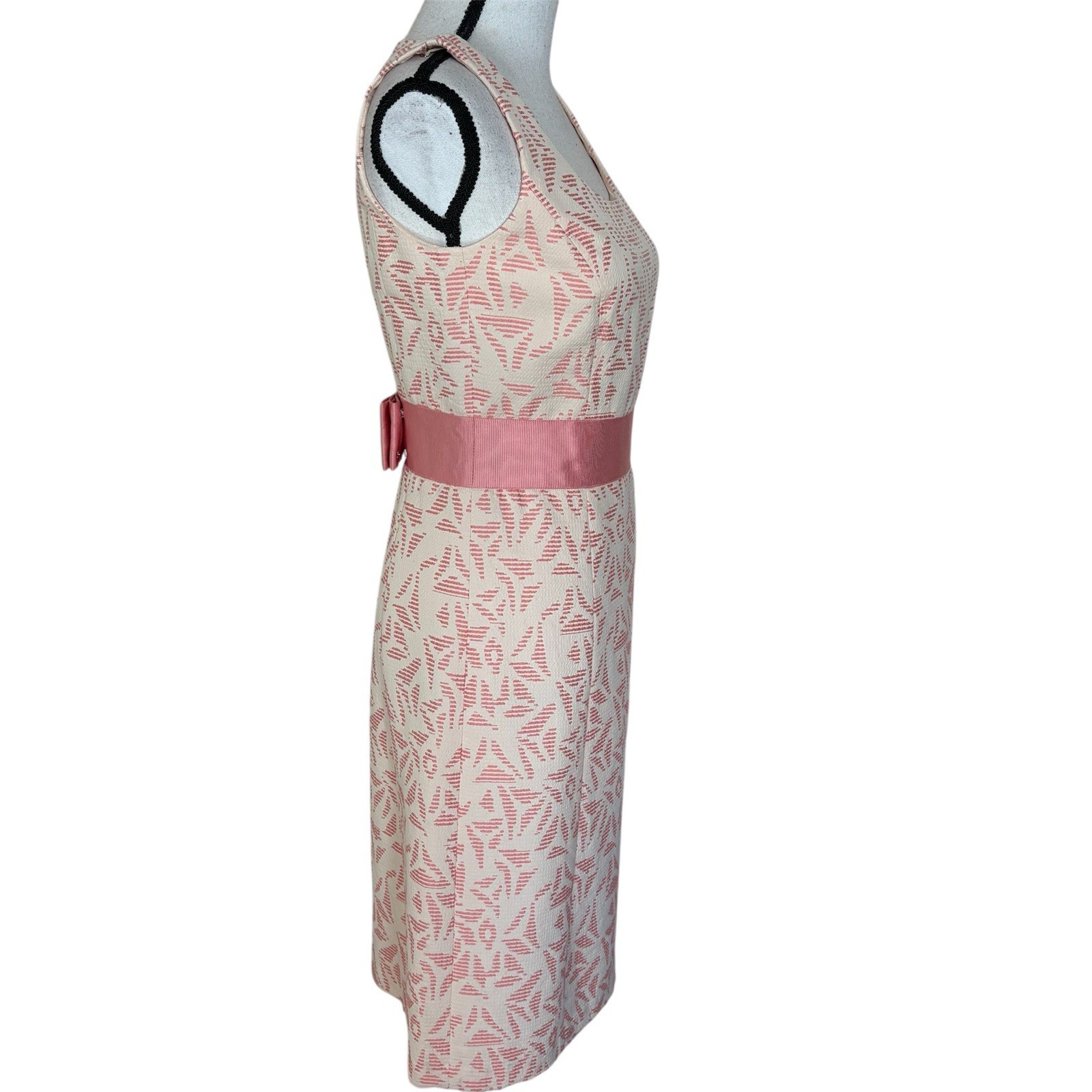 Ann Taylor Pink Cream Brocade Sleeveless Dress Bow Back Women’s Size 4
