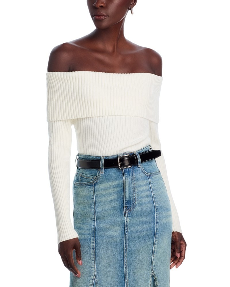 Blanknyc Off-the-Shoulder Sweater Women’s Small Fasttalker-White Pullover L/S