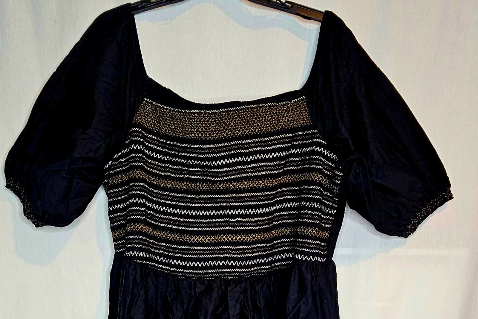 Old Navy Womens Plus Maxi Dress Black Chevron Poplin Smocked Off-the-Shoulder 4X