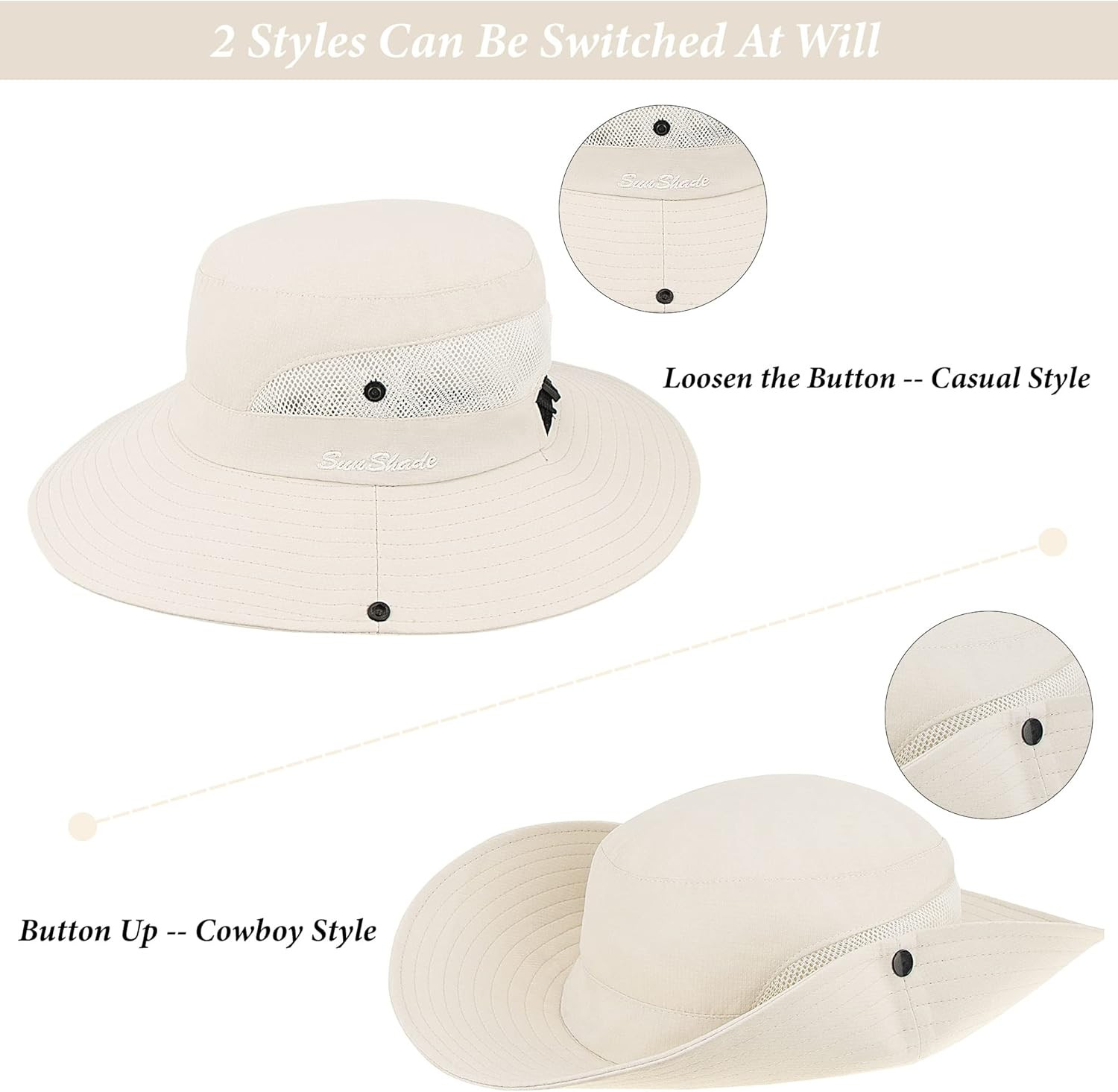 Sun Hat for Women Summer UV Protection Beach Hat Wide Brim Mesh Bucket Fishing H