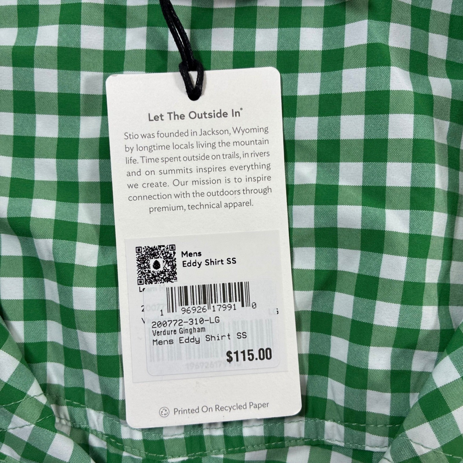 NEW Stio Eddy SS Pearl Snap Shirt Large Green Gingham Check Western Technical