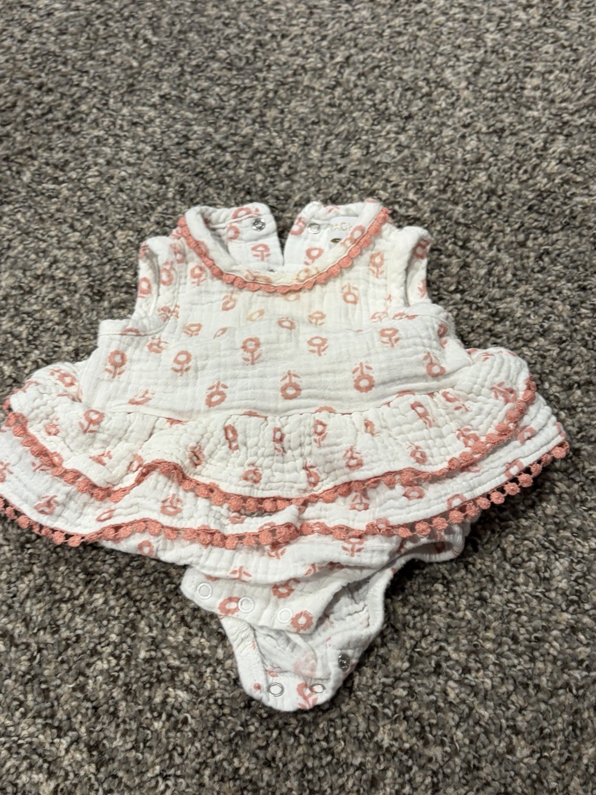 Sleeveless Knit Peach Dress With Built In Diaper cover And Floral Detail | 0-3 M