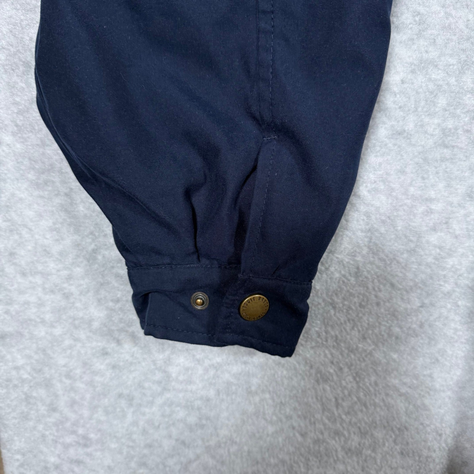 Eddie Bauer Mens Navy Blue Quilted Lined Chore Jacket Leather Collar Medium Y2k