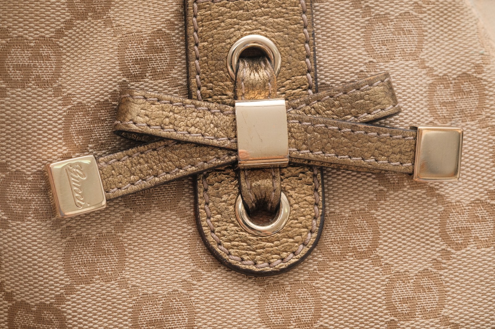GUCCI Princy Tote Shoulder Hand Bag GG Canvas Gold