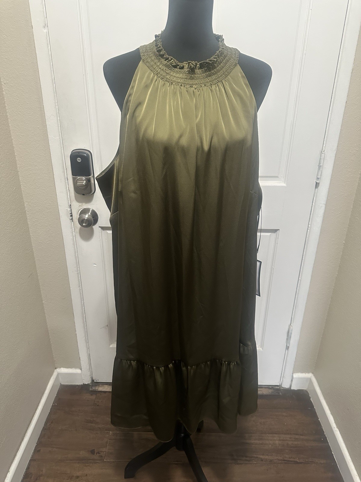 Vince Camuto Green Solid Sleeveless High Neck Midi Dress Pockets 22W