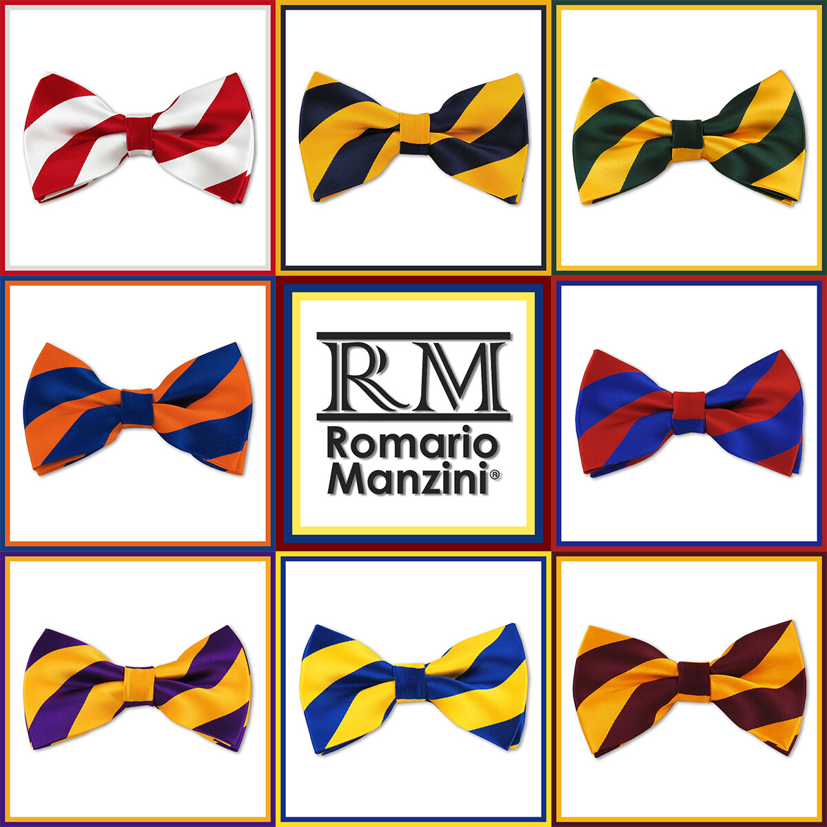 Romario Manzini® Men’s collegiate Stripe Pre-Tied Bow Tie (23 colors)
