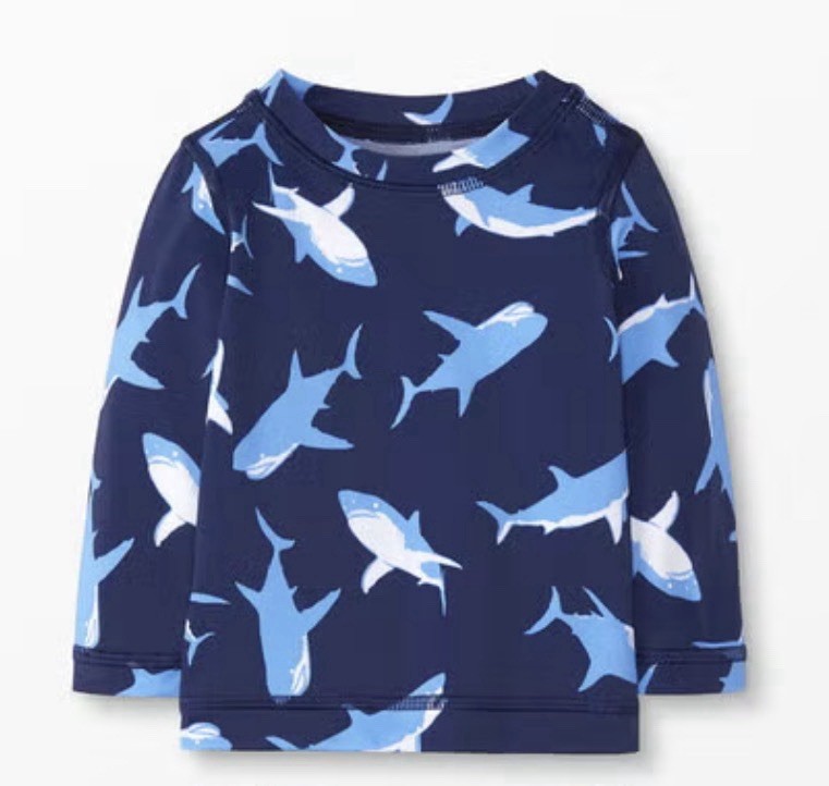 Hanna Andersson Shark Rash Guard Swim Top Swimsuit Blue Baby Boy 12-18M 75cm