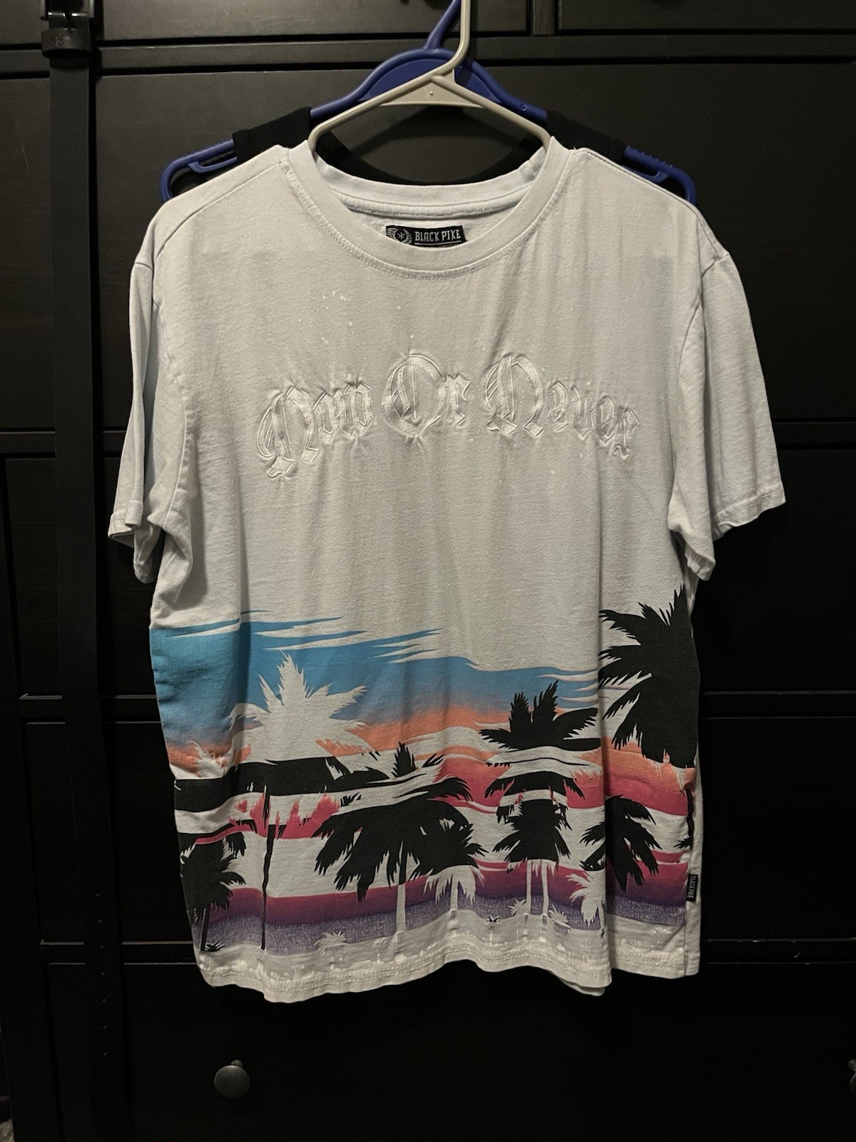 Black Pike Men’s Graphic Print T-Shirt White L Crew Neck Short Sleeve Logo
