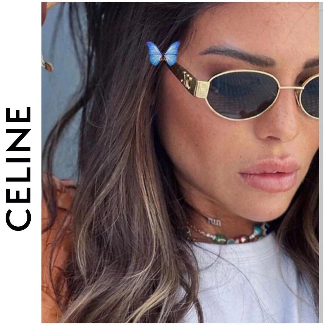 Celine CL40235U 30N Triomphe Oval Sunglasses – Gold Green Lens 100% Authentic