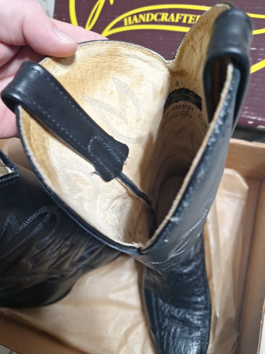 J Chisholm Cowboy Boots 8D, Exotic Ostrich Leg Leather, Excellent. Handmade USA