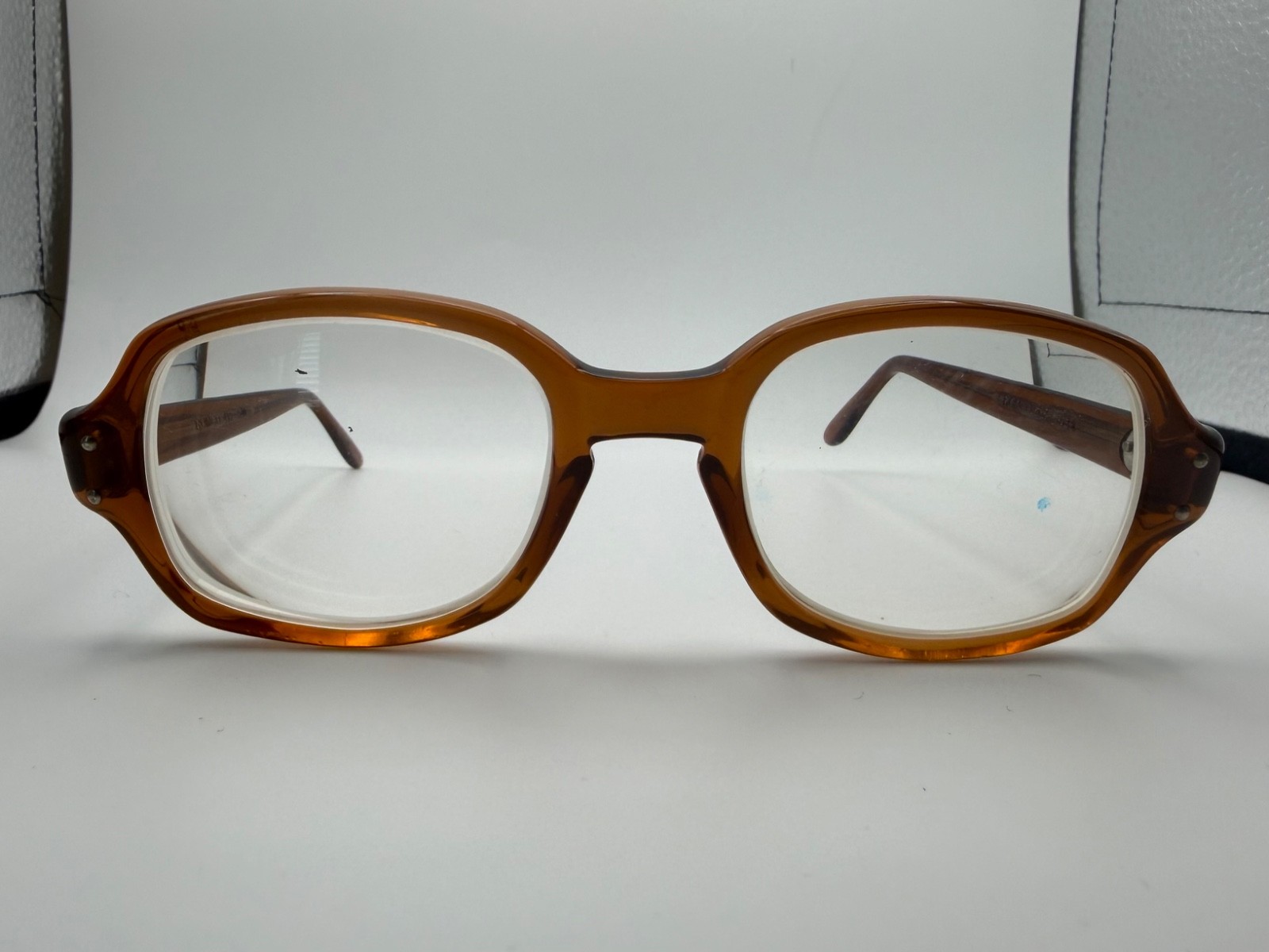 Vintage US Military BCG S8 Eyeglass Frames Brown Amber Acetate 50-20 Thick Oval