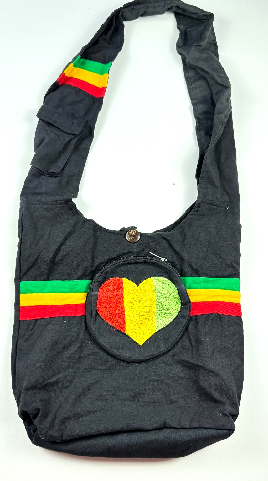 Om Sai Ram Craft CROSS-BODY PURSE – BLACK COTTON & COLOR EMBROIDERED;; RASTA