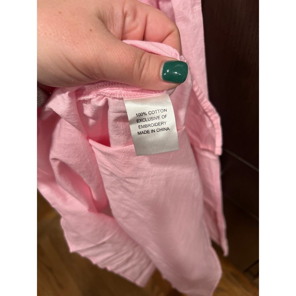 Lilly Pulitzer Elina cotton tunic cover-up in pink with green embroidery medium