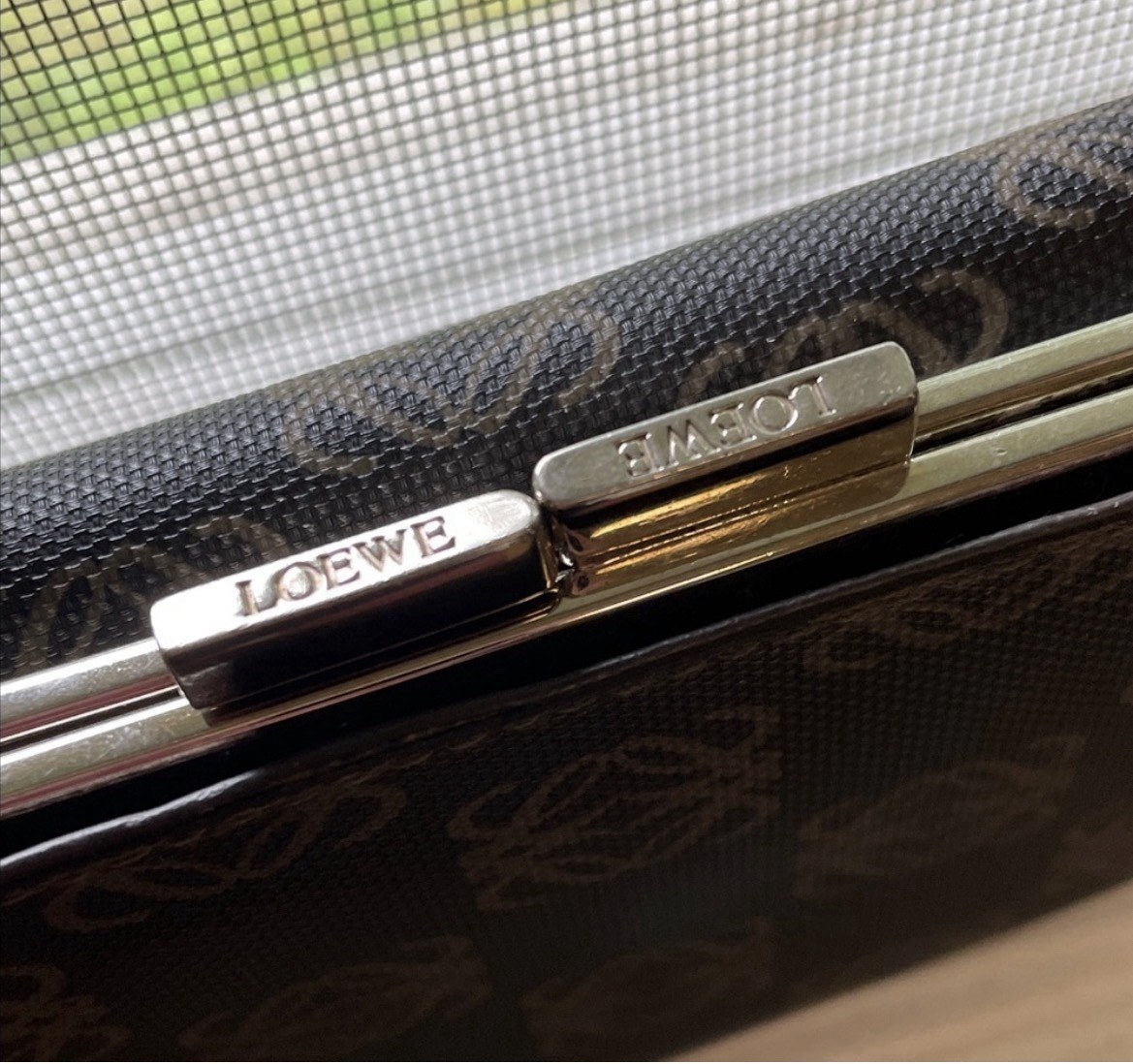 Loewe Trifold Folding Wallet Brown/Black Logo Pattern Studded Accents