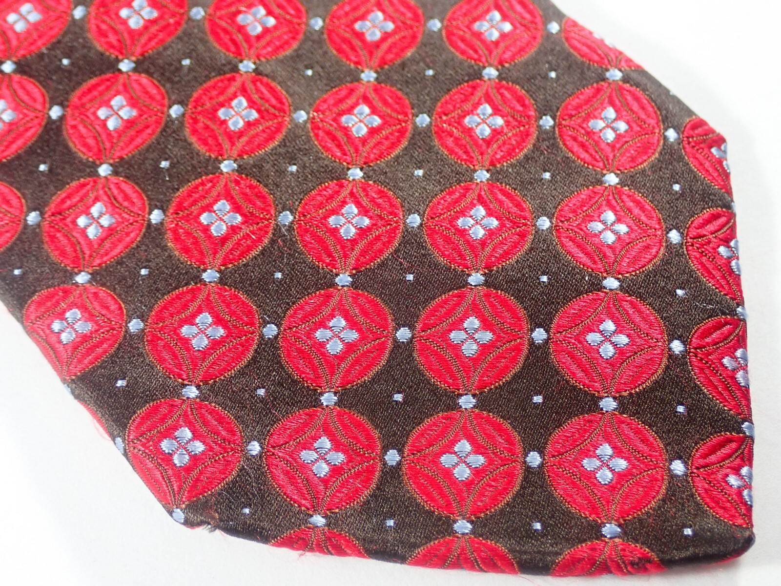 IKE BEHAR BLACK w/ RED CIRCLES & BLUE CENTERS 100% SILK NECK TIE