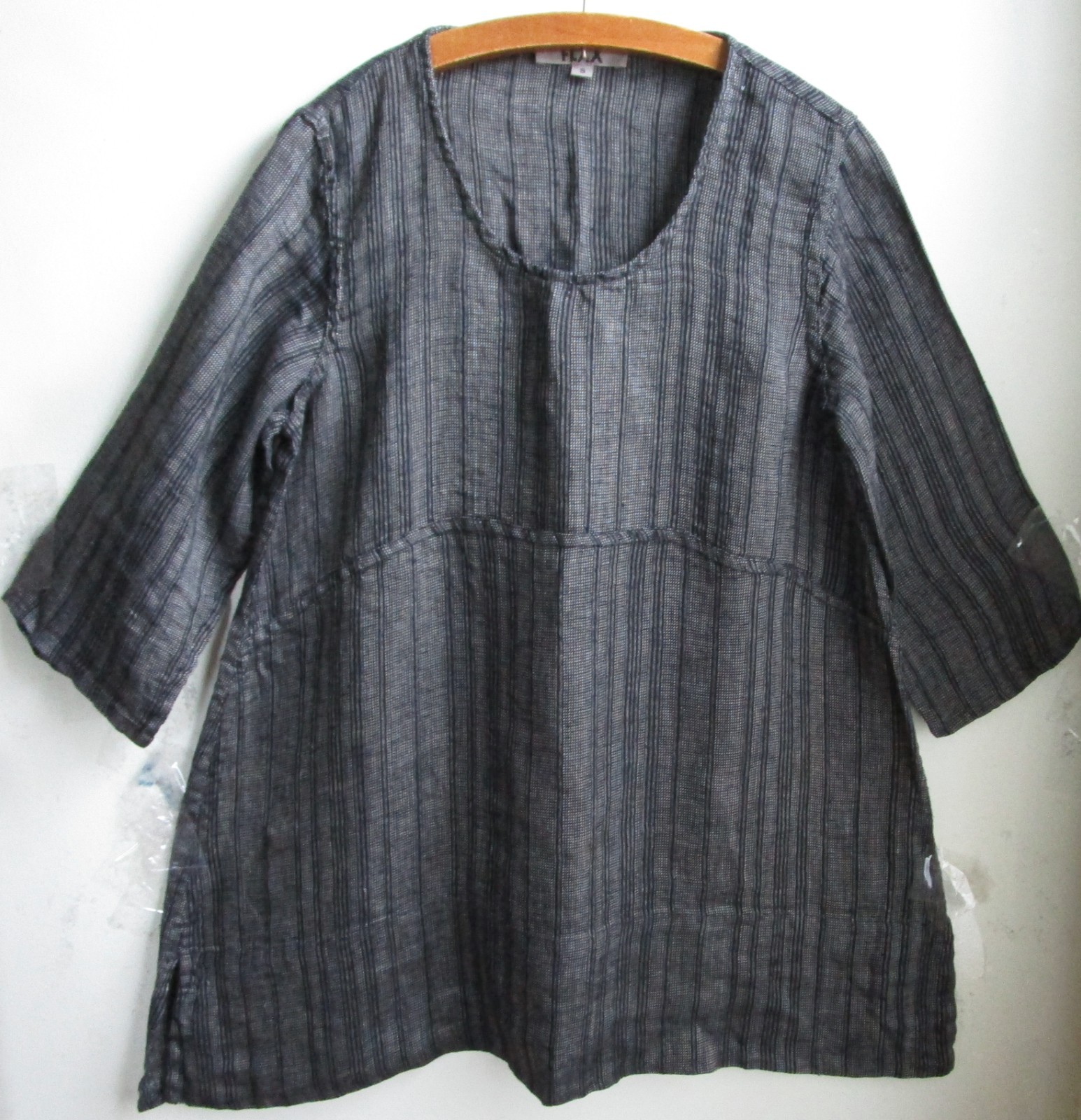 FLAX Designs Linen U NECK TUNIC M NWT Black Striping