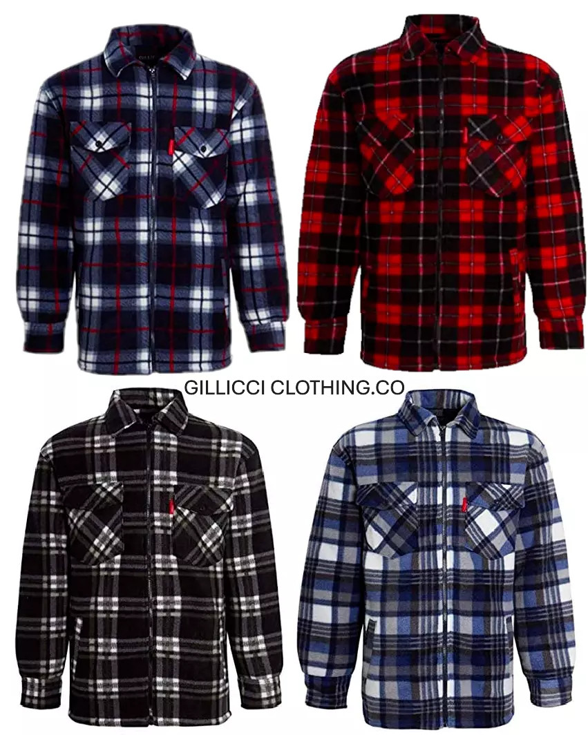 FUR FLEECE LINED WARM LUMBERJACK CHECK SHIRT JACKET WITH/WITHOUT HOOD GILLICCI