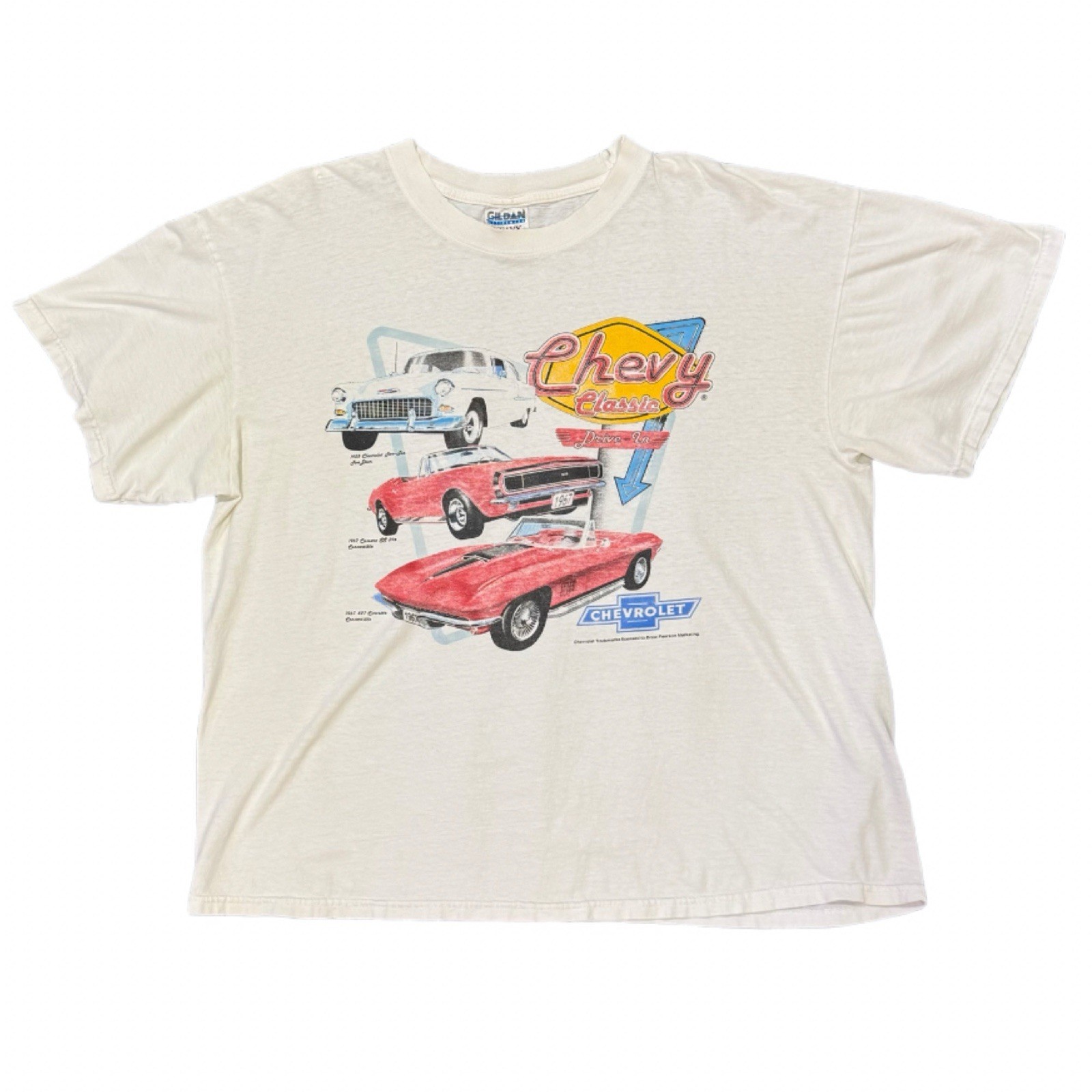 Vintage 90s Gildan Chevy Classic Cars Drive-In T-Shirt XL USA Muscle Car Tee