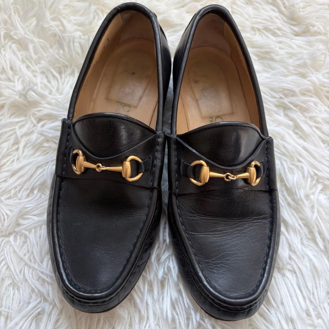 Rare GUCCI Horsebit Loafers Black Leather 35.5 22.5cm Elegant Italian Made