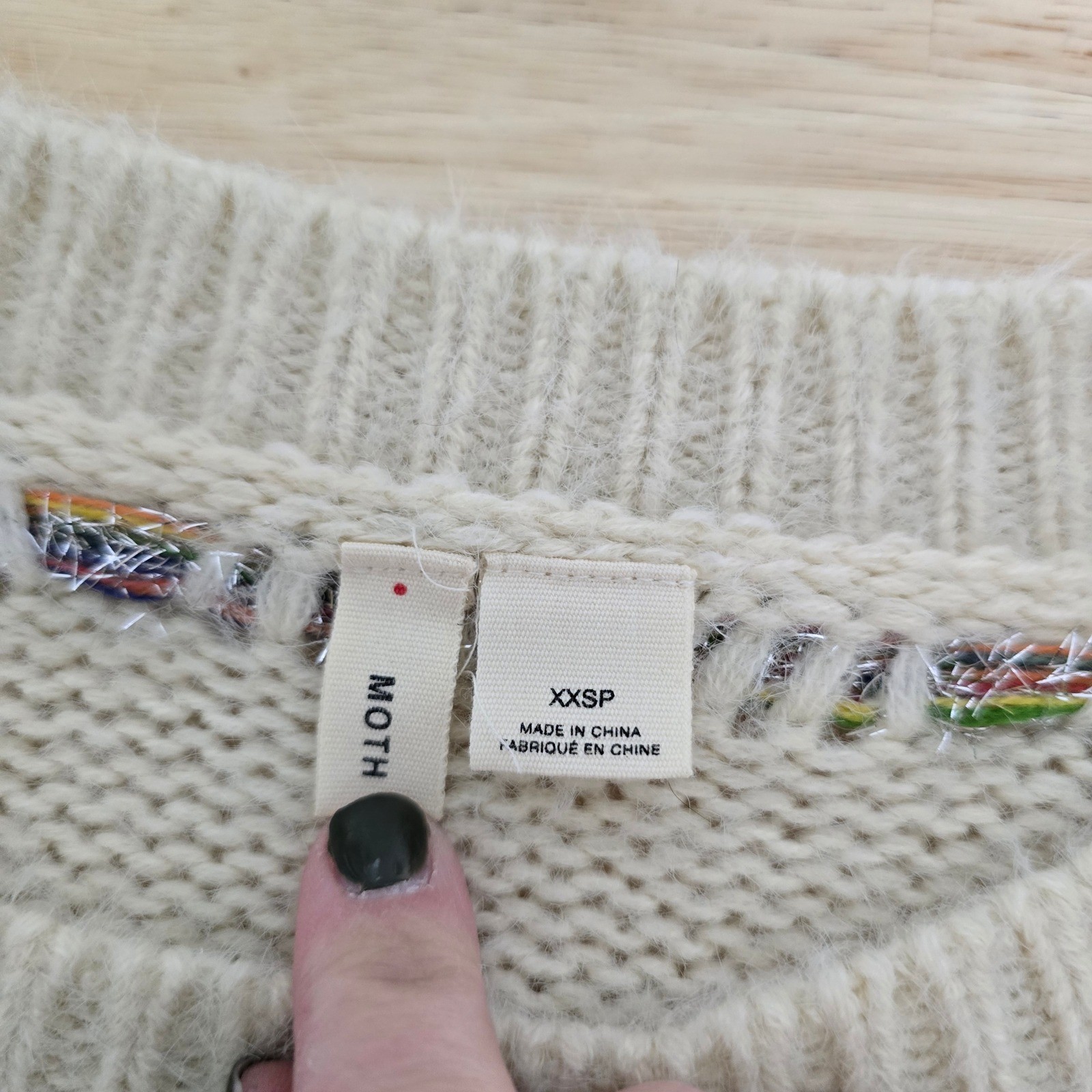 Moth Anthropologie Ivory Multicolor Metallic Lurex Dash Knit Sweater Womens XXSP
