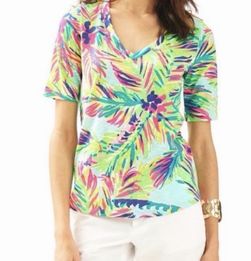 Lilly Pulitzer Hartwell Boxy Womens Floral Linen Top S/M Iris Blue Casa Azul