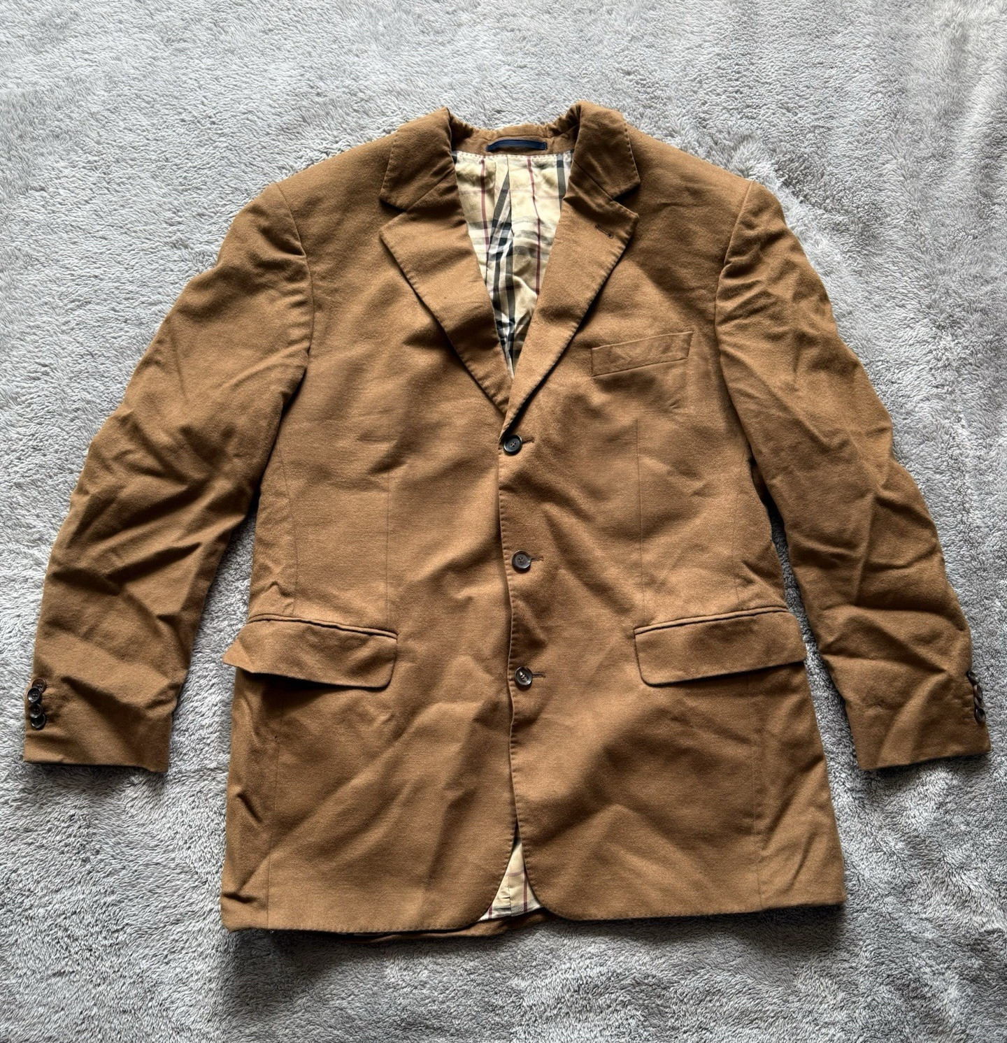 Burberry London Men’s Brown Wool Cashmere Blazer 3-Button Notch Lapel