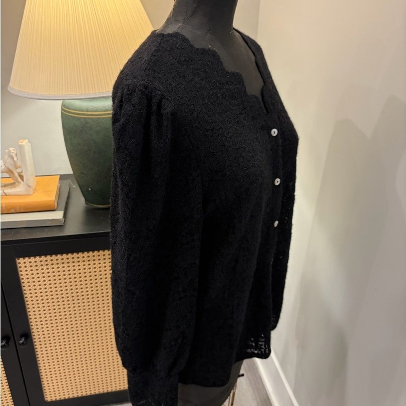 NWT Luxveer Black Lace Whimsigoth Button-Up Cardigan Blouse Large Classy Chic