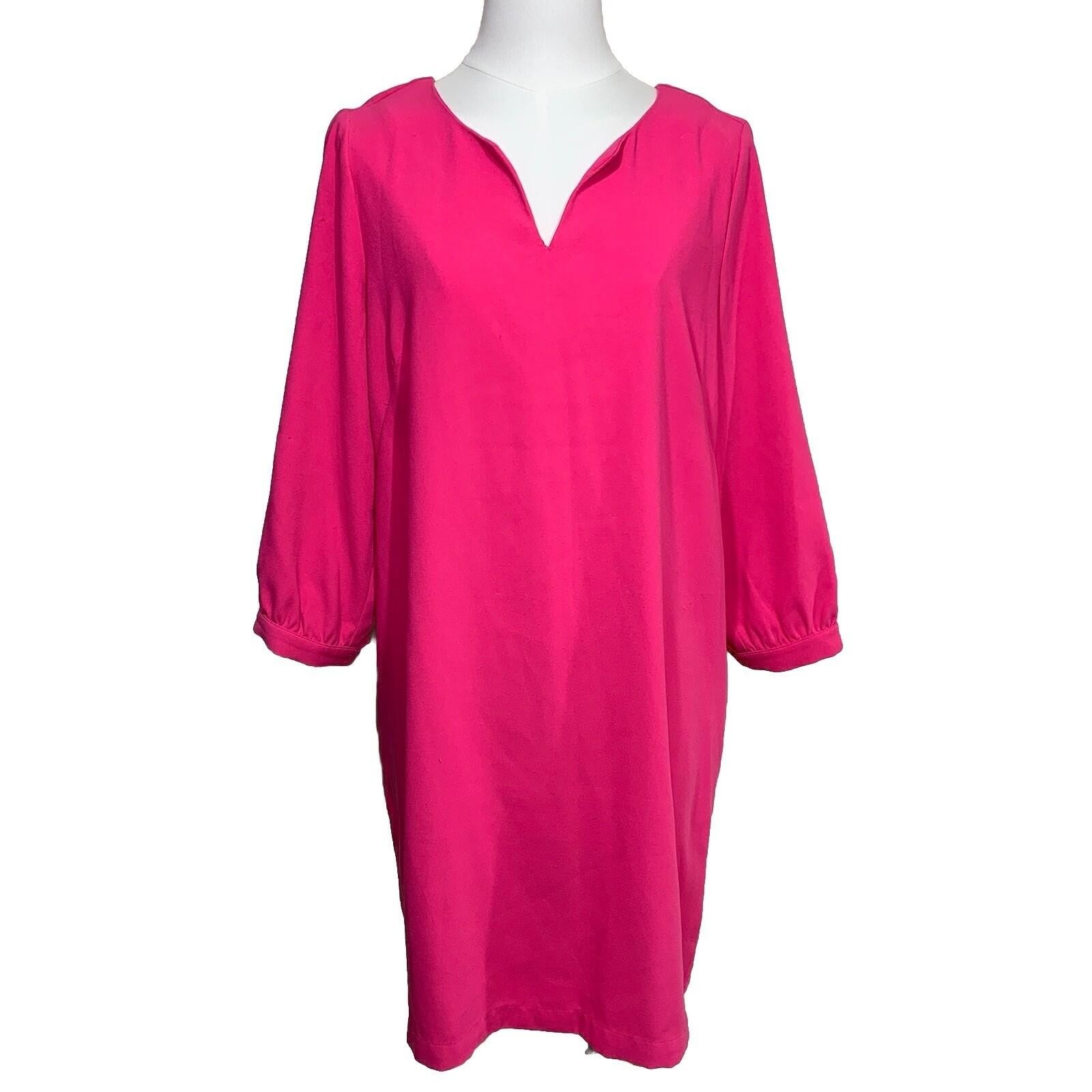Dalia Shift Dress Womens 10 Pink Split Neck 3/4 Sleeve Crepe 1642-620