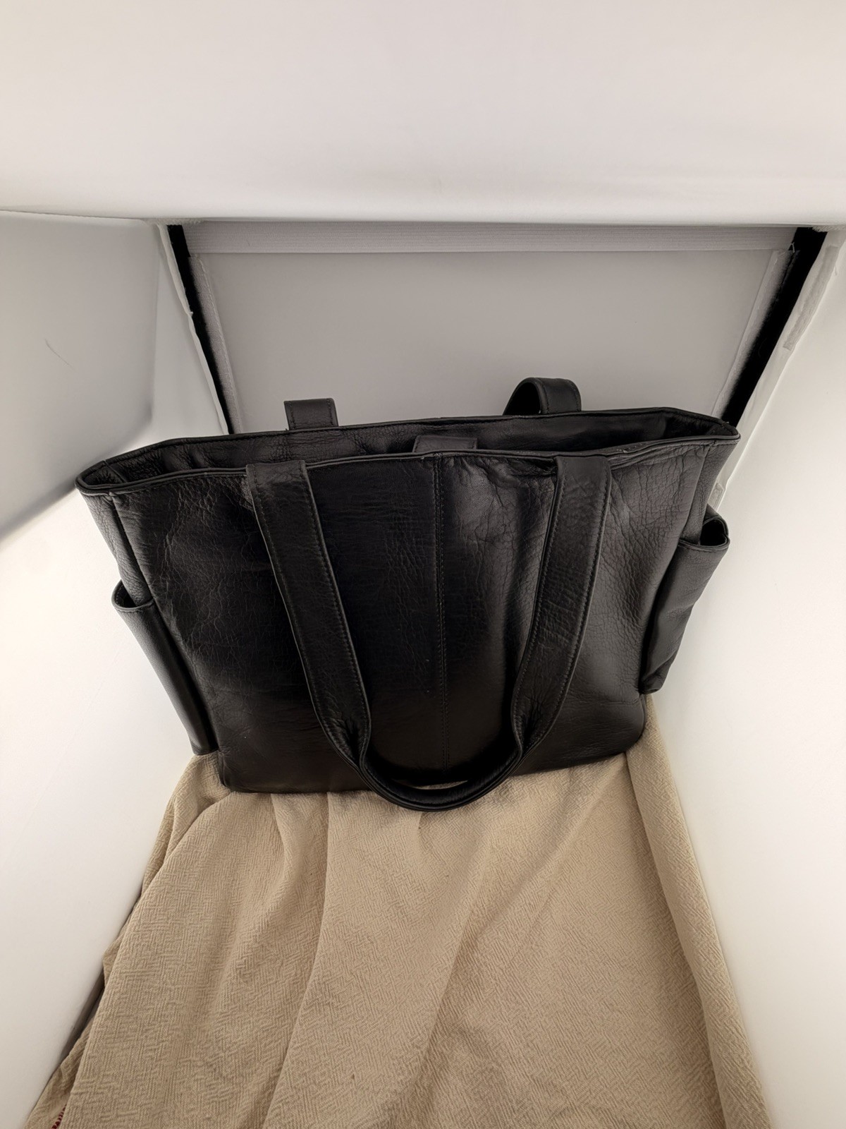 FRYE Black Leather Tote Bag Large Shopper Shoulder Purse Side Pockets