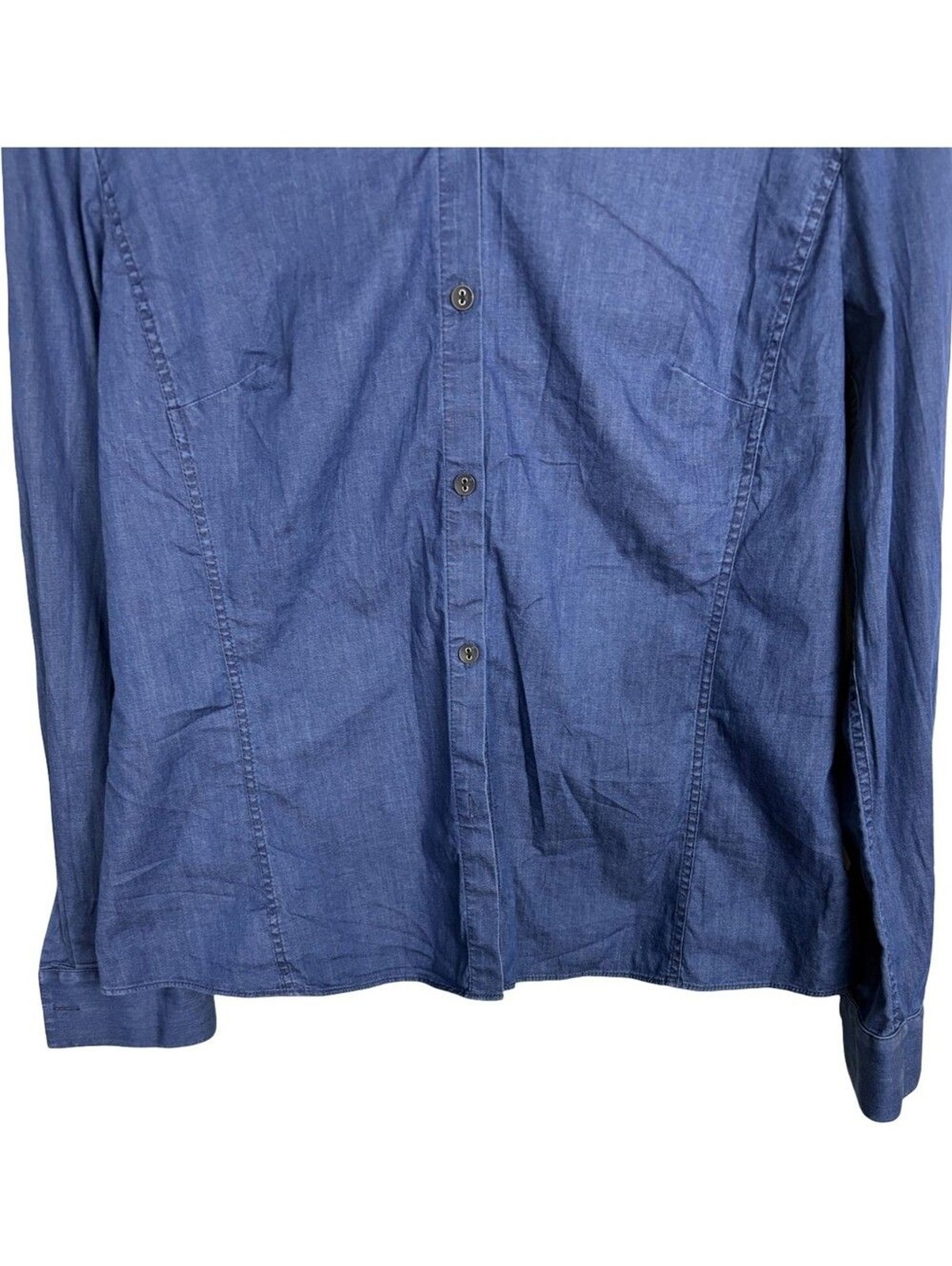 Lafayette 148 New York Indigo Button-Down Dark Wash Jean Style Shirt