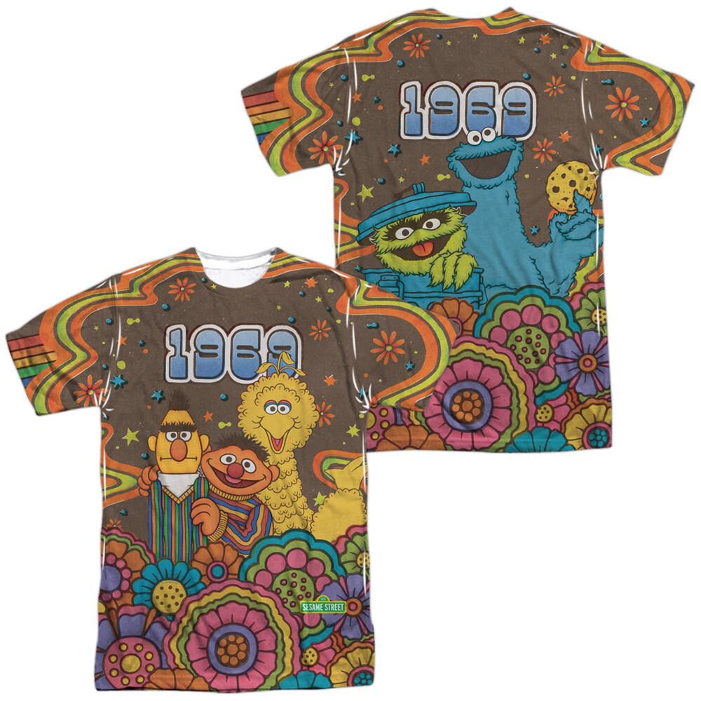 Sesame Street Psychedelic 69 Unisex Adult Halloween Costume T Shirt, S-3XL