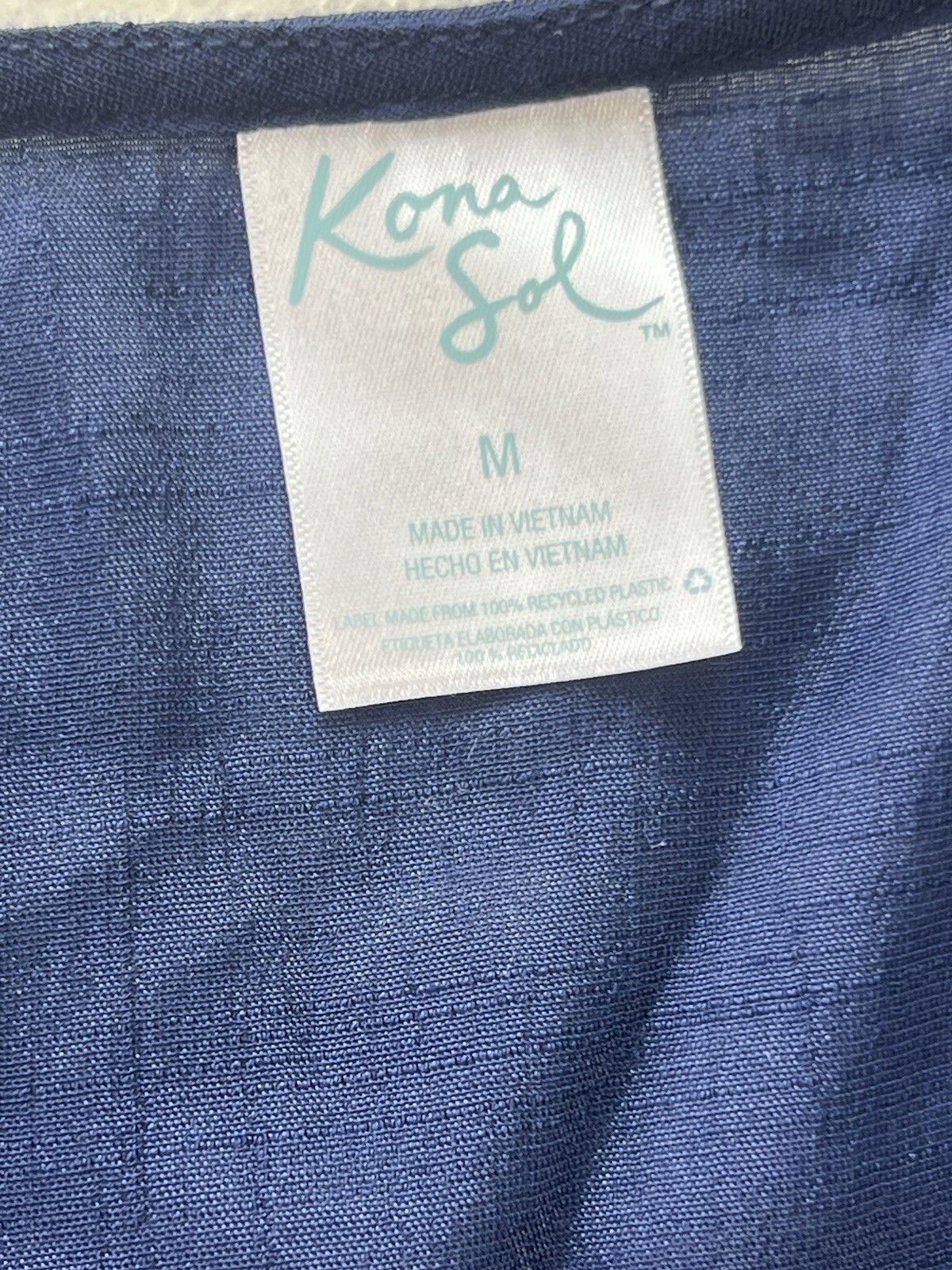 Kona Sol Navy Swim Cover Up Tunic Coastal Resort Beach Boho Embroidered Medium