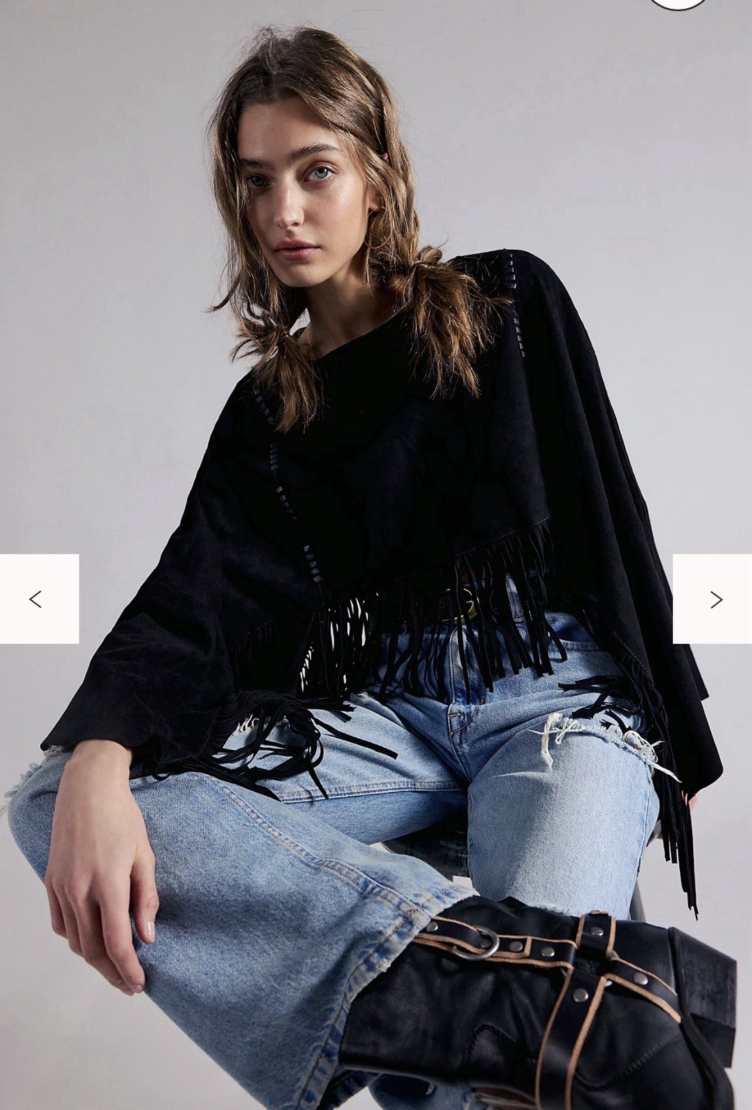 100% Sheep Leather Suede Poncho By Free People Sz XS/S NWT Western Classic #J