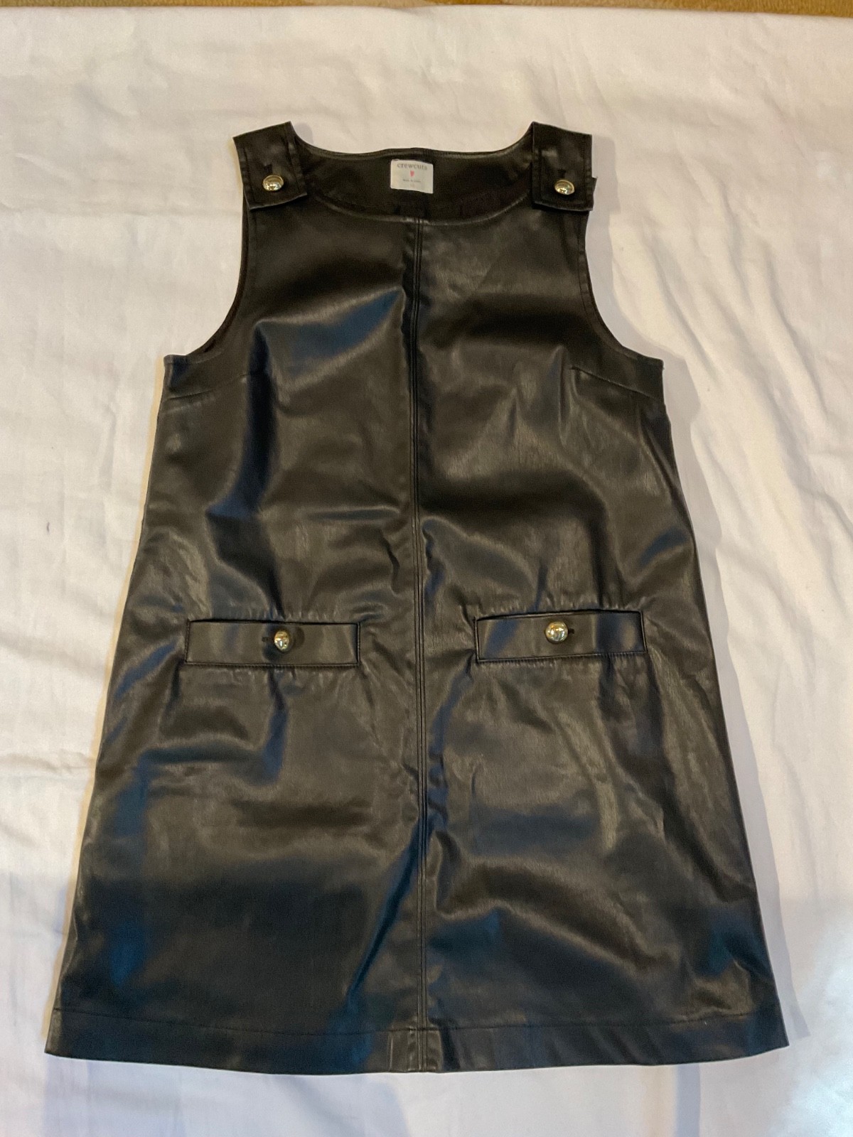 Crewcuts J. Crew Girls Faux Leather Jumper Dress Size 12 Black Button Strap
