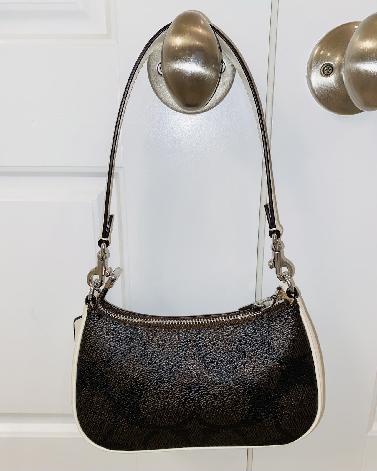 Coach Teri Mini Crossbody Leather Bag, Signature Canvas Coach Graphic, Worn Once