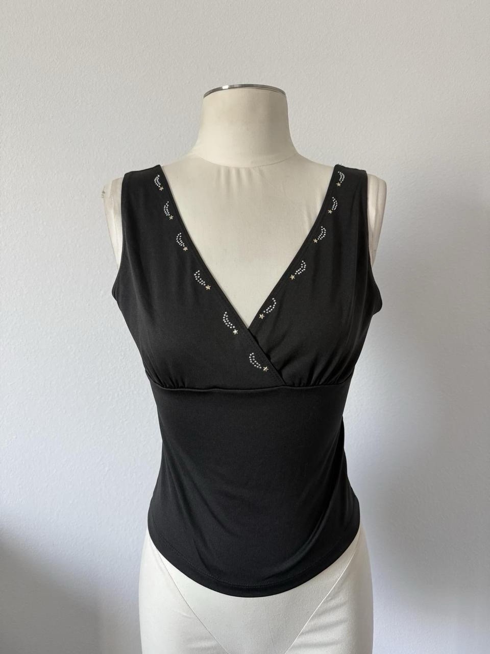 Vintage Sleeveless Black Star Tie Top Small Celestial Whimsygoth Y2K