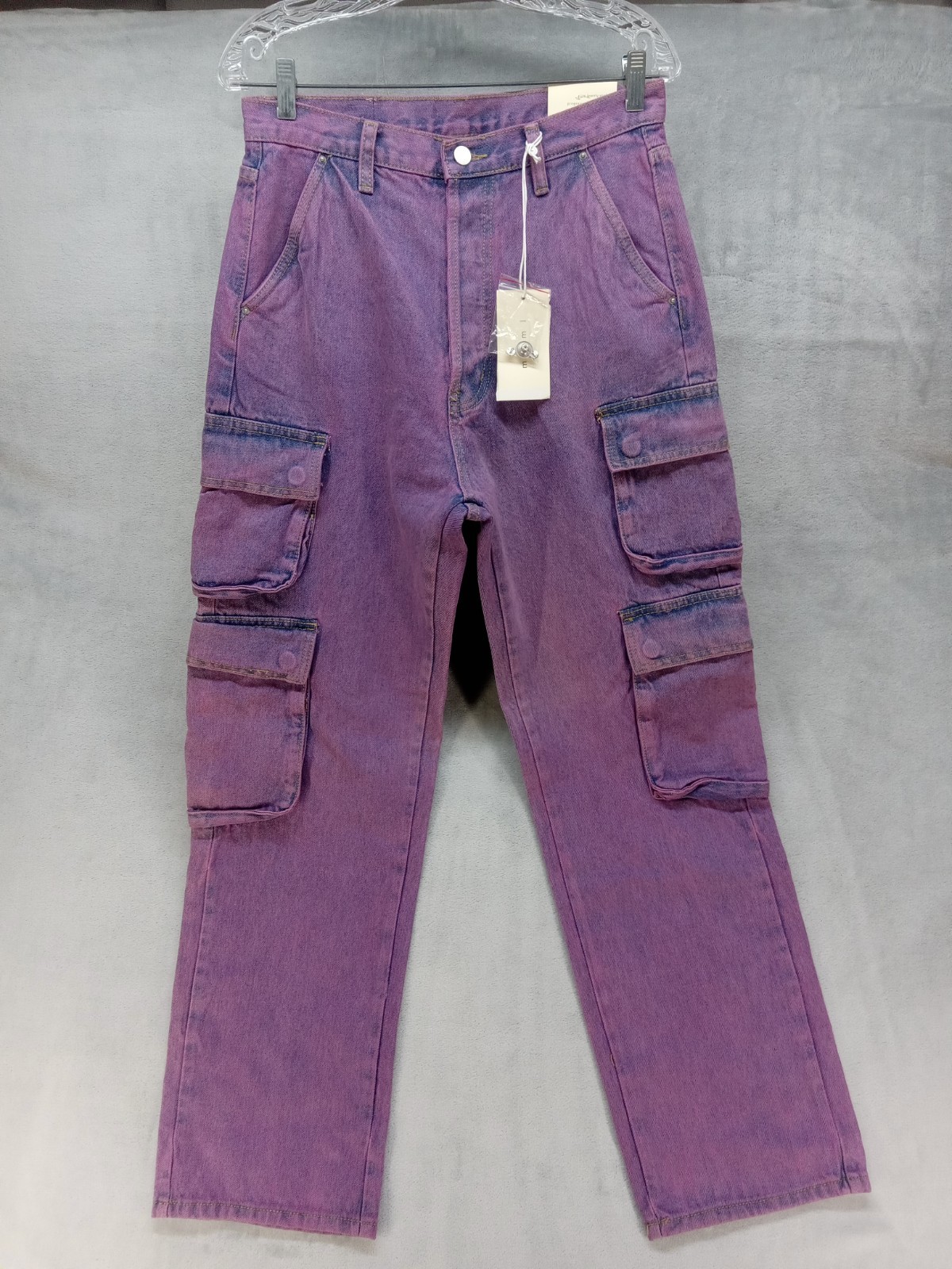 NEW MNML Men’s V580 Baggy Cargo Jean Pants Purple Size 28