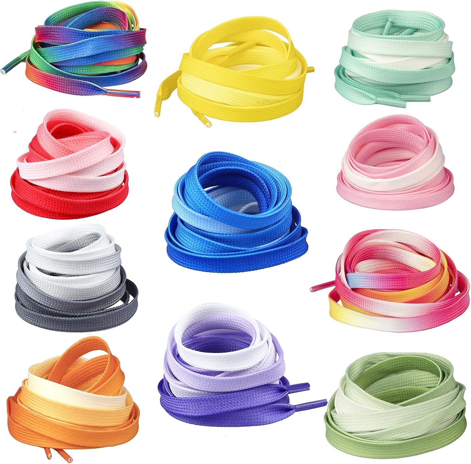 Colorful Flat Shoestrings Set 11 Pairs 47″ Random Color