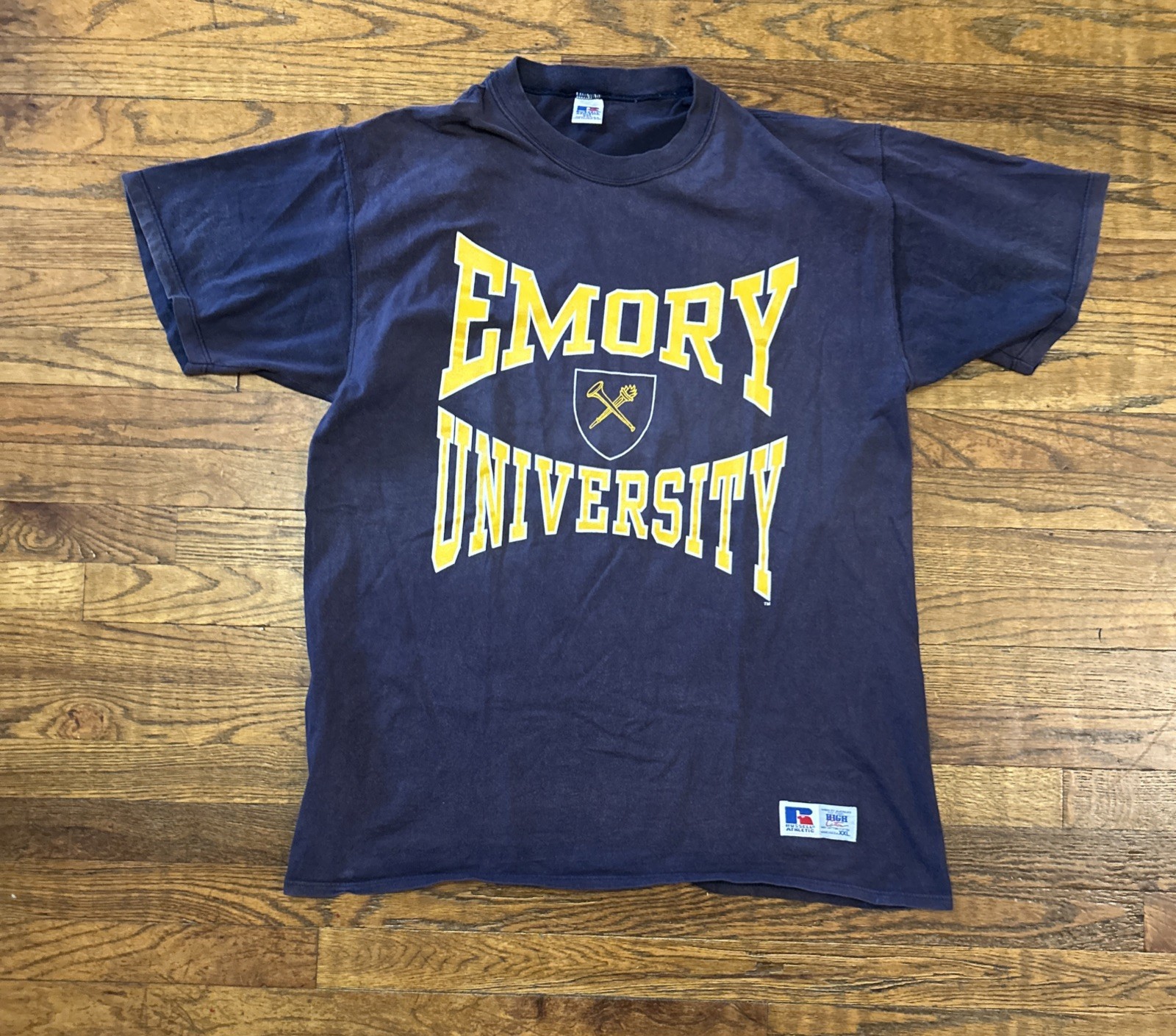 Vintage EMORY University Tee Shirt Size 2XL Russell 90’s USA Made Faded